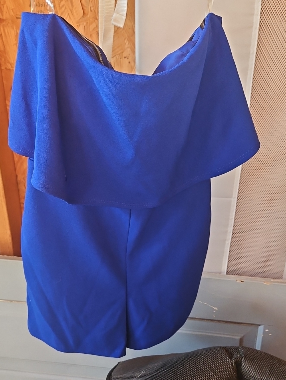 Off-the-Shoulder Blue Romper with Pockets